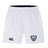 The Villanova Rugby Club Advantage Short 2.0 by EMB Canterbury features an elastic waistband, black Canterbury logo on the left leg, blue and gold Villanova crest on the right, and is made from recycled content sportswear for sustainability.