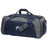The Villanova Rugby Club Holdall Duffle Bag by EMB Canterbury features a navy blue and gray design, a crest logo, shoulder strap, side pocket, and ample storage—combining style with practicality.