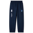 The Rugby VA Cuffed Hem Stadium Pant by EMB Canterbury features a navy blue design, elastic waistband, cuffed hem, and Canterbury and Rugby logos on the upper left leg.