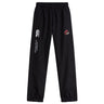 The Vienna Rugby Cuffed Hem Stadium Pant by EMB Canterbury comes in black and features an elastic waist and cuffed hems, adorned with a Canterbury of New Zealand logo and a small embroidered emblem on the front.