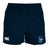 The Rugby VA Professional Polyester Rugby Short by EMB Canterbury is navy blue, features pockets, a Canterbury logo on the left leg, and a Rugby Virginia logo on the right leg.