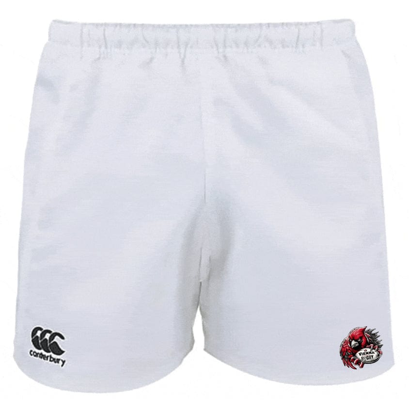 Vienna Rugby Player's Drill Short by EMB Canterbury, featuring logos of the brand and Dragons on the lower front, made from sustainable sportswear materials.