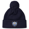 The Villanova Rugby Club Pom Pom Beanie by EMB Canterbury features a cozy navy knit, an embroidered club crest on the front cuff, and a playful pom pom on top.