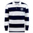 The EMB Mudoo Villanova Rugby Club Classic Long Sleeve Hooped Rugby Jersey features wide navy and white stripes, a classic white collar, and a "Pudsey" crest on the chest for a timeless retro look.