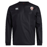 The West Potomac RFC Club Vaposhield Contact Top by EMB Canterbury is a black long-sleeve rugby top with water-repellent Vaposhield, a white Canterbury logo on the right chest, and a red-and-white shield logo on the left.