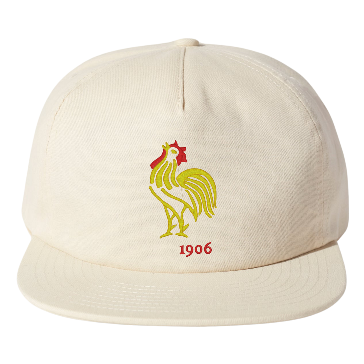 The EMB Weld Nations of Rugby France Vintage Cap is a beige brushed cotton hat featuring an embroidered rooster and "1906," capturing the essence of France's proud rugby heritage.