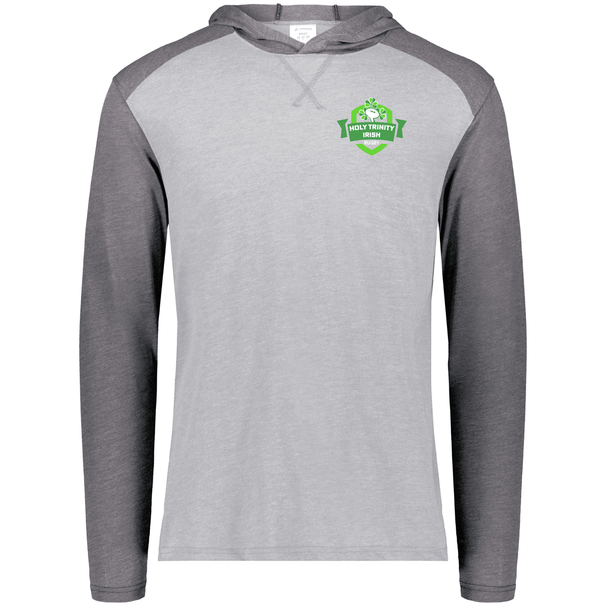 A Holy Trinity Rugby Gameday Vintage Hoodie with a green logo by WRS Augusta Sportswear.