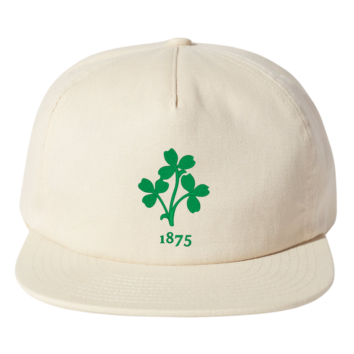 The Nations of Rugby Ireland Vintage Brushed Cotton Cap by EMB Weld boasts an embroidered vintage design with a green clover and "1875" printed below, celebrating rugby's nations. Made from brushed cotton, it's ideal for fans of Ireland's sporting heritage.