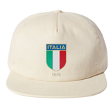 The Nations of Rugby Italy Vintage Brushed Cotton Cap by EMB Weld features an "ITALIA" emblem with green, white, and red stripes above the number "1929," celebrating a vintage rugby design.
