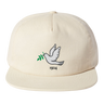The EMB Weld Nations of Rugby Tonga Vintage Brushed Cotton Cap is crafted from brushed cotton twill in a cream color. It features a white dove graphic holding a green branch, with "1924" inscribed below, capturing the timeless spirit of the collection.