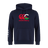 The Canterbury Wales CCC Flag Club Hoodie by WRS Canterbury features a red and white CCC logo on the chest and a small white sleeve design on navy blue sweatshirt fleece, combining style and comfort for casual wear.