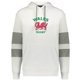 The WRS Augusta Nations of Rugby Wales Jackson Way Hoodie features grey-striped sleeves, a front pocket, and "WALES RUGBY" text with a red Welsh dragon—perfect for showing your rugby pride.