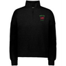 Stay warm and stylish in the EMB Augusta Women's Nations of Rugby Wales Jackson Way Pullover, featuring a black rugby fleece quarter-zip with "Wales Rugby" and a red dragon logo on the left chest.