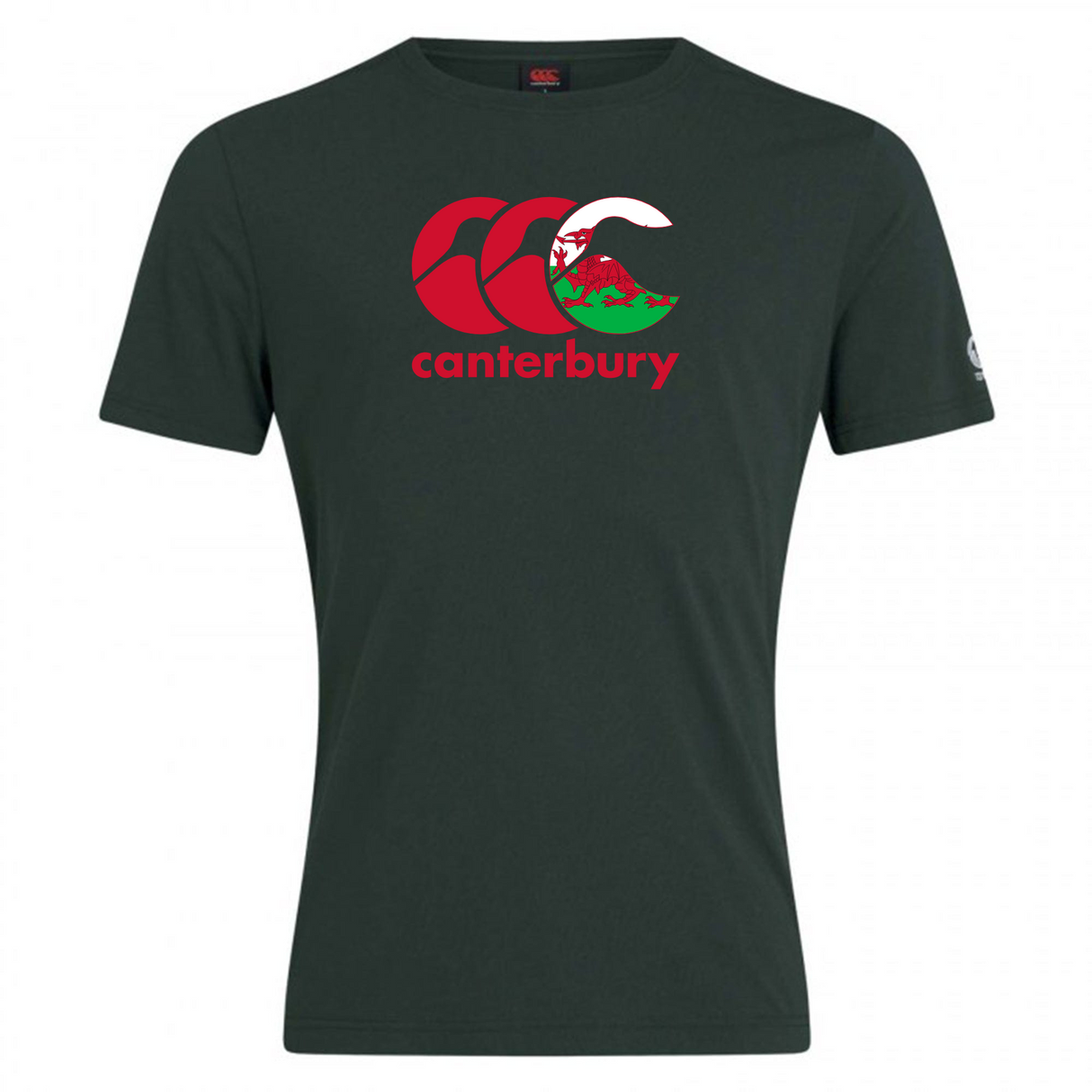 WRS Canterbury Wales CCC Flag Club T-Shirt featuring a red and white Canterbury Kiwi Logo on the chest, crafted from a comfy cotton blend.