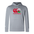 The WRS Canterbury Wales CCC Club Lightweight Hoodie is a gray polyester hoodie with a front logo in red and green, featuring a kangaroo and New Zealand mountain scene. This comfortable hoodie is perfect for any adventure.