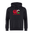 The Black Canterbury Wales CCC Flag Club Hoodie by WRS Canterbury is made of sweatshirt fleece, featuring a striking red and white CCC logo on the chest and bold white stripes on the left sleeve.