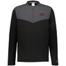 The EMB Augusta Nations of Rugby Wales Sideline Grid 1/4 Zip Pullover features a black and gray design with "Wales Rugby" and a red dragon logo—ideal for fans seeking a stylish and comfortable rugby fleece.