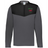 The EMB Augusta Nations of Rugby Wales Sideline Grid 1/4 Zip Pullover features grey and black long sleeves with a "Wales Rugby" logo and red dragon emblem on the left chest—your ideal Wales rugby pullover.