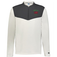The EMB Augusta Nations of Rugby Wales Sideline Grid 1/4 Zip Pullover features a light gray body, dark gray shoulders, and a red dragon "Wales Rugby" logo—your go-to fleece for match day.