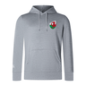 The EMB Canterbury Wales Shield Club Lightweight Hoodie is a gray hooded sweatshirt featuring a red dragon crest on the chest and a small logo on the left sleeve.