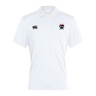 Ideal for rugby enthusiasts, the Washington Renegades Waimak Polo by Canterbury from EMB Canterbury is a white polo featuring a collar, the Canterbury logo on the left, and a shield-like emblem with text on the right. It represents both style and passion for rugby.