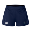 Navy blue Washington Renegades Women's Advantage Short 2.0 by EMB Canterbury, featuring a white logo on the left side and a crest on the right, crafted with a focus on performance and sustainability using recycled content.