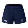 Navy blue Washington Renegades Women's Advantage Short 2.0 by EMB Canterbury, featuring a white logo on the left side and a crest on the right, crafted with a focus on performance and sustainability using recycled content.