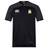 The Waukesha Gold Rugby Vapodri Evader Jersey by EMB Canterbury features a stylish black design with short sleeves, adorned with the iconic Canterbury logo on the right chest and a shield emblem on the left. Its VapoDri finish provides superior moisture-wicking technology for enhanced performance and comfort.