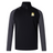 The Waukesha Gold Rugby Women's Elite First Layer by EMB Canterbury is a black and dark gray quarter-zip pullover, crafted from honeycomb fabric, and features a white and yellow embroidered crest on the left chest.