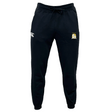 The Waukesha Gold Rugby Leisure Sweatpant by EMB Canterbury showcases a logo on the left thigh and includes a drawstring waist, designed with a blend of recycled polyester and organic cotton to ensure both comfort and sustainability.