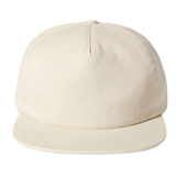 The Brushed Cotton Field Trip Snapback Hat by Weld is a beige baseball cap with a curved brim, adjustable fit, and snapback closure, viewed from the front.