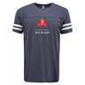 The Western Province Football T-shirt by WRS LAT is a navy tee adorned with white stripes on the sleeves, featuring a red flower in the center above the text "W.P. Rugby," making it essential for rugby enthusiasts.