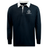 The Highlanders Rugby NC Classic Long Sleeve Solid Rugby Jersey by EMB Mudoo is a traditional rugby shirt featuring a dark body with a white collar and white cuffs. Made from a comfortable cotton/poly blend, it offers a relaxed fit. "Highlanders Rugby" and the brand logo are printed on the left chest.