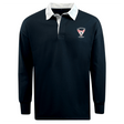 The EMB Mudoo Superior Rugby Club Classic Long Sleeve Solid Rugby Jersey features a navy design with white collar, button placket, cotton poly blend, and "Superior Rugby" logo on the left chest for authentic style.