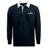 The EMB Mudoo Chicago Riot Classic Long Sleeve Solid Rugby Jersey features a navy blue cotton design, white collar, and Chicago HAWX logo on the left chest, inspired by timeless rugby styles.