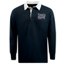 The Valley Panthers Girls Rugby Classic Long Sleeve Solid Rugby Jersey by EMB Mudoo is crafted from soft cotton in navy blue, featuring a white collar, button placket, and the “Valley Panthers Grass Rugby” logo on the left chest—a timeless rugby shirt perfect for any fan.