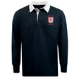 EMB Mudoo Legion Academy Classic Long Sleeve Solid Rugby Jersey in navy with a white collar and a crest on the chest.