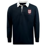 EMB Mudoo Legion Academy Classic Long Sleeve Solid Rugby Jersey in navy with a white collar and a crest on the chest.