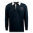The EMB Mudoo Cypress Warriors Men's Rugby Classic Long Sleeve Solid Rugby Jersey is black with a white collar and features a small embroidered sword and shield logo patch on the left chest.
