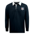 The WRS Mudoo SWFL Lady Hammerheads Classic Long Sleeve Solid Rugby Jersey is a black shirt with a white collar and a bold shark-themed "Hammerheads" logo on the left chest.