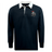 The EMB Mudoo Birmingham Iron Women's Football Classic Long Sleeve Solid Rugby Jersey features a black design with a white collar and a Tron helmet with red plume on the left chest for bold style.