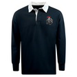 The EMB Mudoo Birmingham Iron Women's Football Classic Long Sleeve Solid Rugby Jersey features a black design with a white collar and a Tron helmet with red plume on the left chest for bold style.