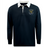 The Hornets Rugby Club 1977 Classic Long Sleeve Solid Rugby Jersey by EMB Mudoo features a navy blue design with a white collar, an embroidered crest reading "Rugby Club 1977," and a distinctive yellow and green animal logo on the left chest, offering timeless style and comfort in a relaxed fit rugby silhouette.