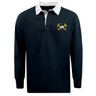 EMB Mudoo Mother Lode Classic Long Sleeve Solid Rugby Jersey in navy blue with a white collar and a “Mother Lode Rugby” logo featuring crossed pickaxes and a rugby ball.