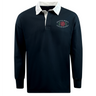 Introducing the EMB Mudoo Santa Rosa Youth Rugby Classic Long Sleeve Solid Rugby Jersey—a timeless navy blue rugby shirt featuring a crisp white collar, “Santa Rosa Youth Rugby” text, and a signature red rose logo on the left chest for an authentic, classic look.
