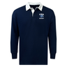 The Christian Brothers Academy Rugby Classic by EMB Mudoo is a navy long-sleeve jersey with a white collar and "CBA RUGBY" logo on the chest, offering a relaxed fit. It's crafted from a comfortable cotton/poly blend.