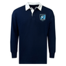 The EMB Mudoo Minneapolis Mayhem Rugby Classic Long Sleeve Solid Rugby Jersey features a navy blue design with a white collar and the team’s “Minneapolis Mayhem” crest on the left chest, offering a relaxed fit ideal for fans and players alike.