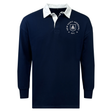 The EMB Mudoo New Saint Andrews College Classic Long Sleeve Solid Rugby Jersey features a navy blue design with a white collar and a crest on the left chest that reads “New Saint Andrews RFC ’94.” This timeless rugby shirt offers a relaxed fit for comfortable, all-day wear and enduring style.