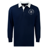 The EMB Mudoo New Saint Andrews College Classic Long Sleeve Solid Rugby Jersey features a navy blue design with a white collar and a crest on the left chest that reads “New Saint Andrews RFC ’94.” This timeless rugby shirt offers a relaxed fit for comfortable, all-day wear and enduring style.