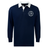 The EMB Mudoo Saint Anselm College Club Rugby Classic Long Sleeve Solid Rugby Jersey features a navy design, white collar, button placket, relaxed fit, and a circular "A" logo on the left chest for classic style and comfort.